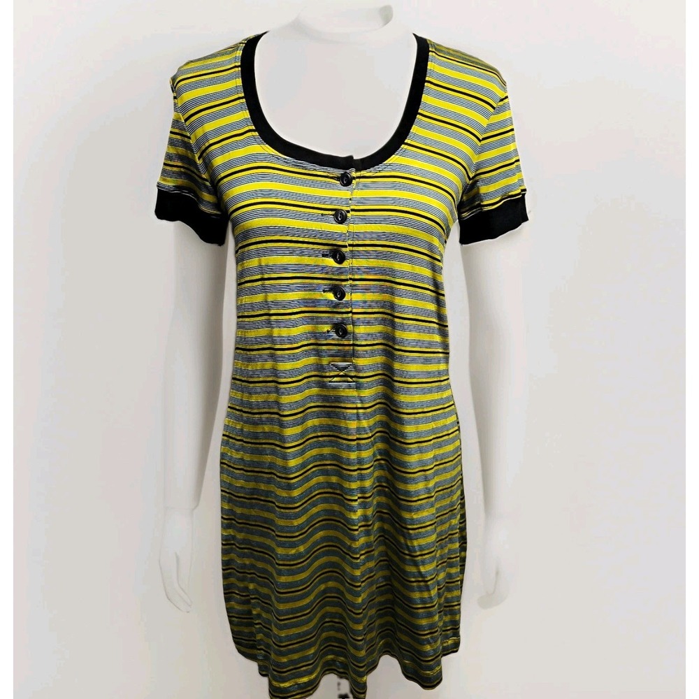 Vintage 90s Betsey Johnson Lycra Striped Dress Womens L Green Black Skater Y2K